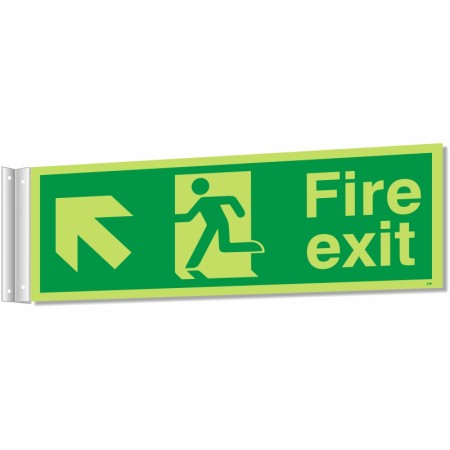 fire exit arrow up left corridor sign