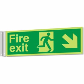 fire exit arrow down right corridor sign