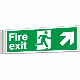 fire exit arrow up right corridor sign
