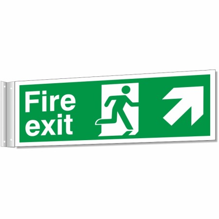 fire exit arrow up right corridor sign
