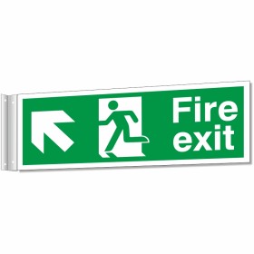 fire exit arrow up left corridor sign