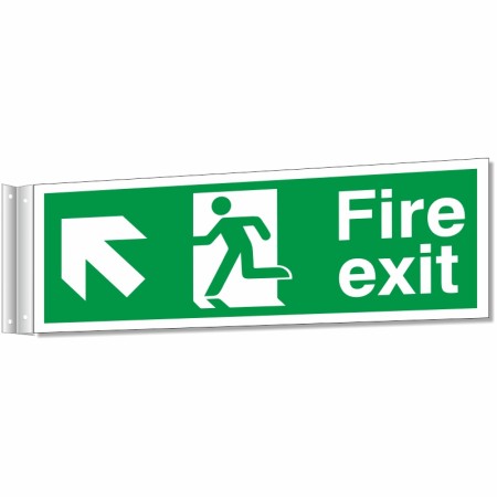 fire exit arrow up left corridor sign
