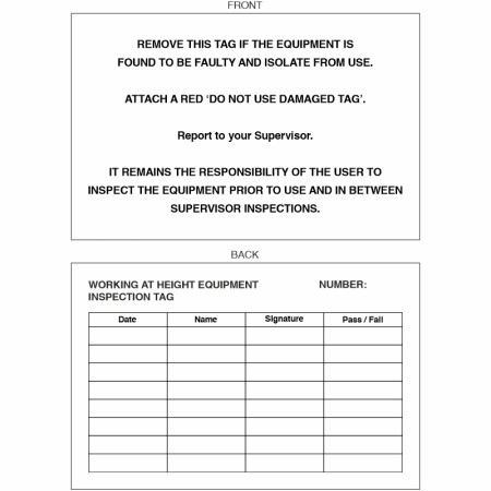 Working At Height Equipment Scaffolding Tag 200W X 130Hmm Rigid Plastic With Drill Holes (Pack of 10)