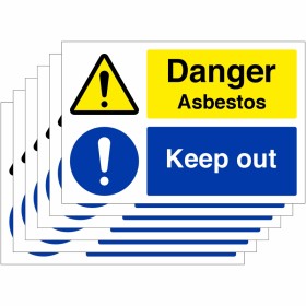 Pack of 6 Danger Asbestos Keep Out Signs