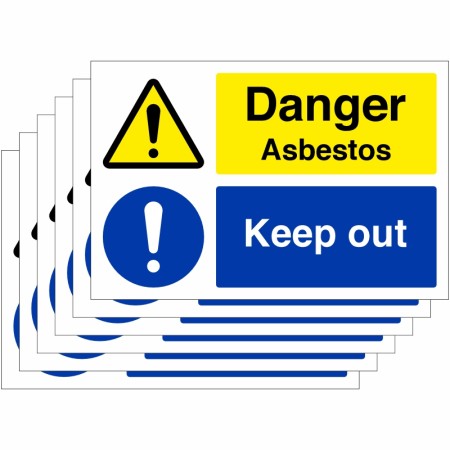 Pack of 6 Danger Asbestos Keep Out Signs