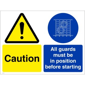 Caution All Guards Must Be In Position Before Starting Sign