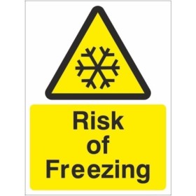 Risk of freezing temperature warning safety sign with snowflake symbol