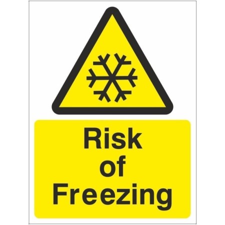 Risk of freezing temperature warning safety sign with snowflake symbol