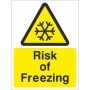 Risk of freezing temperature warning safety sign with snowflake symbol