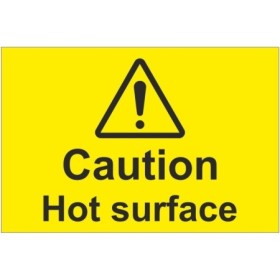 Caution hot surface temperature warning sign in yellow and black