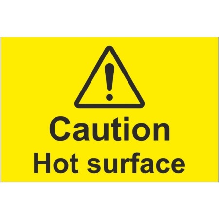 Caution hot surface temperature warning sign with exclamation symbol