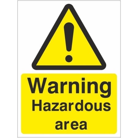 Warning hazardous area safety sign with hazard symbol