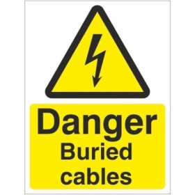 Danger buried cables electrical warning sign with lightning symbol