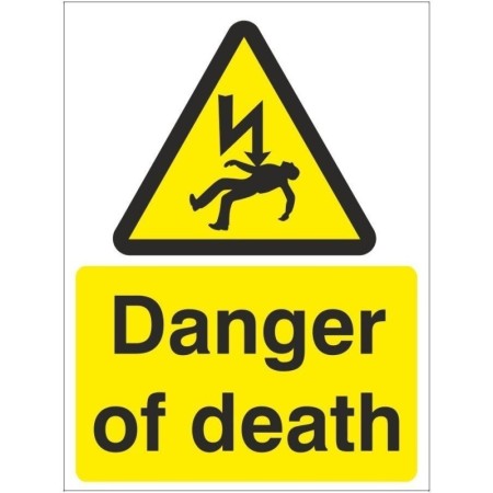 Danger of death electrical warning sign with electric shock symbol