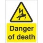 Danger of death electrical warning sign with electric shock symbol
