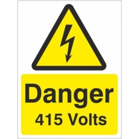 Danger 415 volts electrical hazard warning sign with lightning bolt symbol