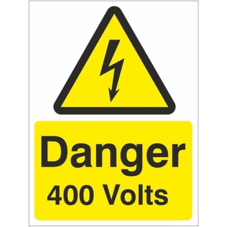Danger 400 volts electrical warning sign with lightning bolt symbol