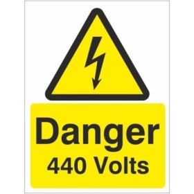 Danger 440 volts electrical warning sign with high voltage symbol