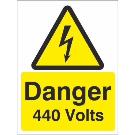 Danger 440 volts electrical warning sign with high voltage symbol