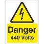 Danger 440 volts electrical warning sign with high voltage symbol