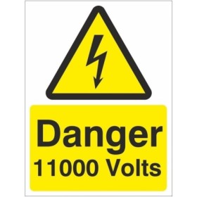 Danger 11000 Volts electrical hazard warning sign with lightning bolt symbol