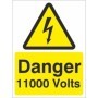 Danger 11000 Volts electrical hazard warning sign with lightning bolt symbol