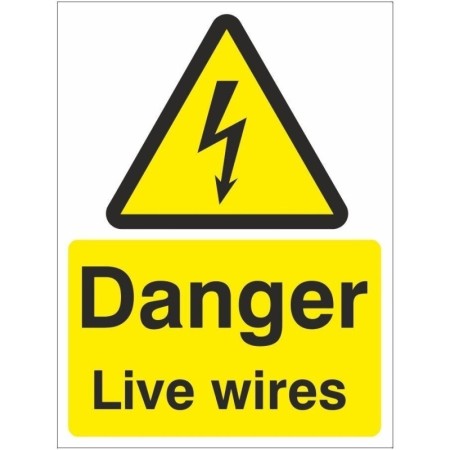 Danger live wires electrical warning sign with lightning bolt symbol