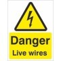 Danger live wires electrical warning sign with lightning bolt symbol