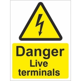 Danger Live Terminals electrical warning sign with hazard symbol