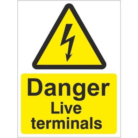Danger Live Terminals electrical warning sign with hazard symbol