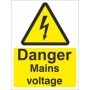 Danger mains voltage electrical warning sign with lightning symbol