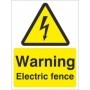 Warning electric fence safety sign with lightning bolt symbol