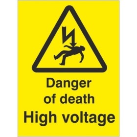 Danger of death high voltage electrical warning sign with shock hazard symbol