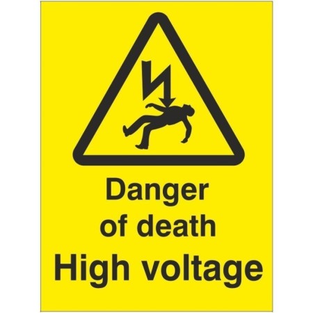 Danger of death high voltage electrical warning sign with shock hazard symbol