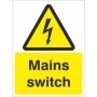 Mains switch electrical warning sign with lightning symbol