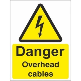 Danger overhead cables electrical warning sign with lightning symbol