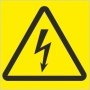 Electrical voltage warning symbol sign with yellow background and black lightning bolt