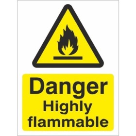 Danger highly flammable warning safety sign with flame symbol