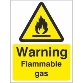 Warning flammable gas safety sign with flame symbol