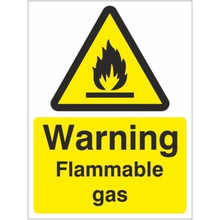 Warning flammable gas safety sign with flame symbol