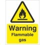Warning flammable gas safety sign with flame symbol