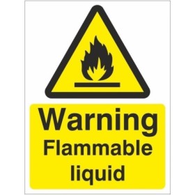 Warning flammable liquid safety sign with flame symbol