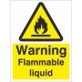 Warning flammable liquid safety sign with flame symbol