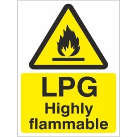 LPG highly flammable warning safety sign with flame symbol