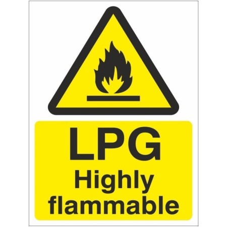 LPG highly flammable warning safety sign with flame symbol