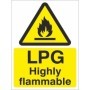 LPG highly flammable warning safety sign with flame symbol