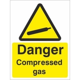 Danger compressed gas warning safety sign with gas cylinder symbol