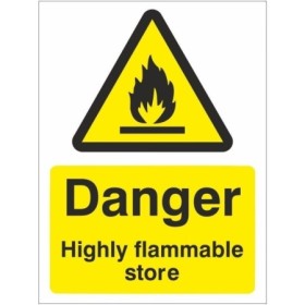 Danger highly flammable store warning sign with flame symbol