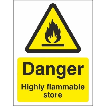 Danger highly flammable store warning sign with flame symbol