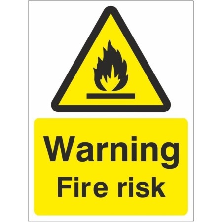 Warning fire risk flammable safety sign with flame symbol